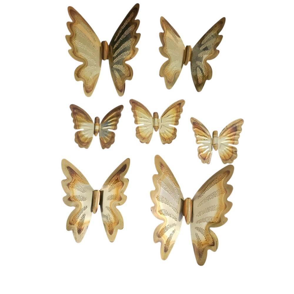 Vintage Metal Butterfly Wall Decor Set of 7 Gold Brass Tone 3D Hanging Art